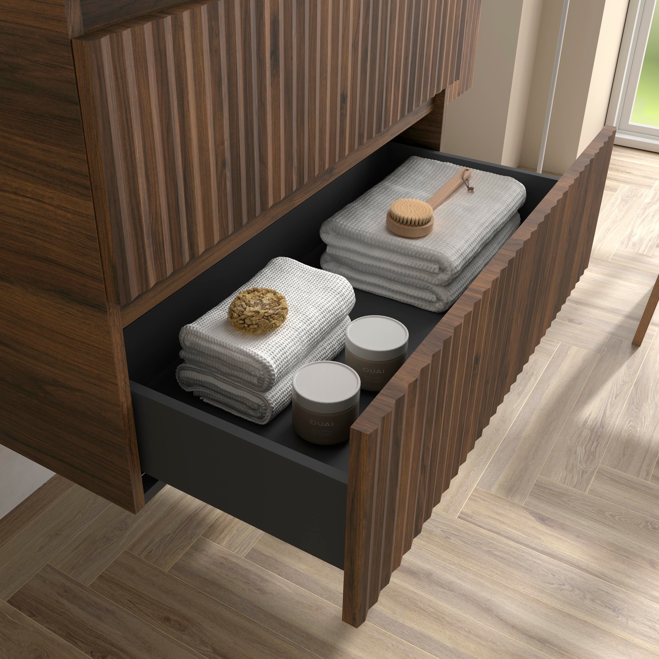 Móvel de casa de banho KIRA Nogueira 120cm 4 gavetas lavatório 2 cubas Porcelana - 6