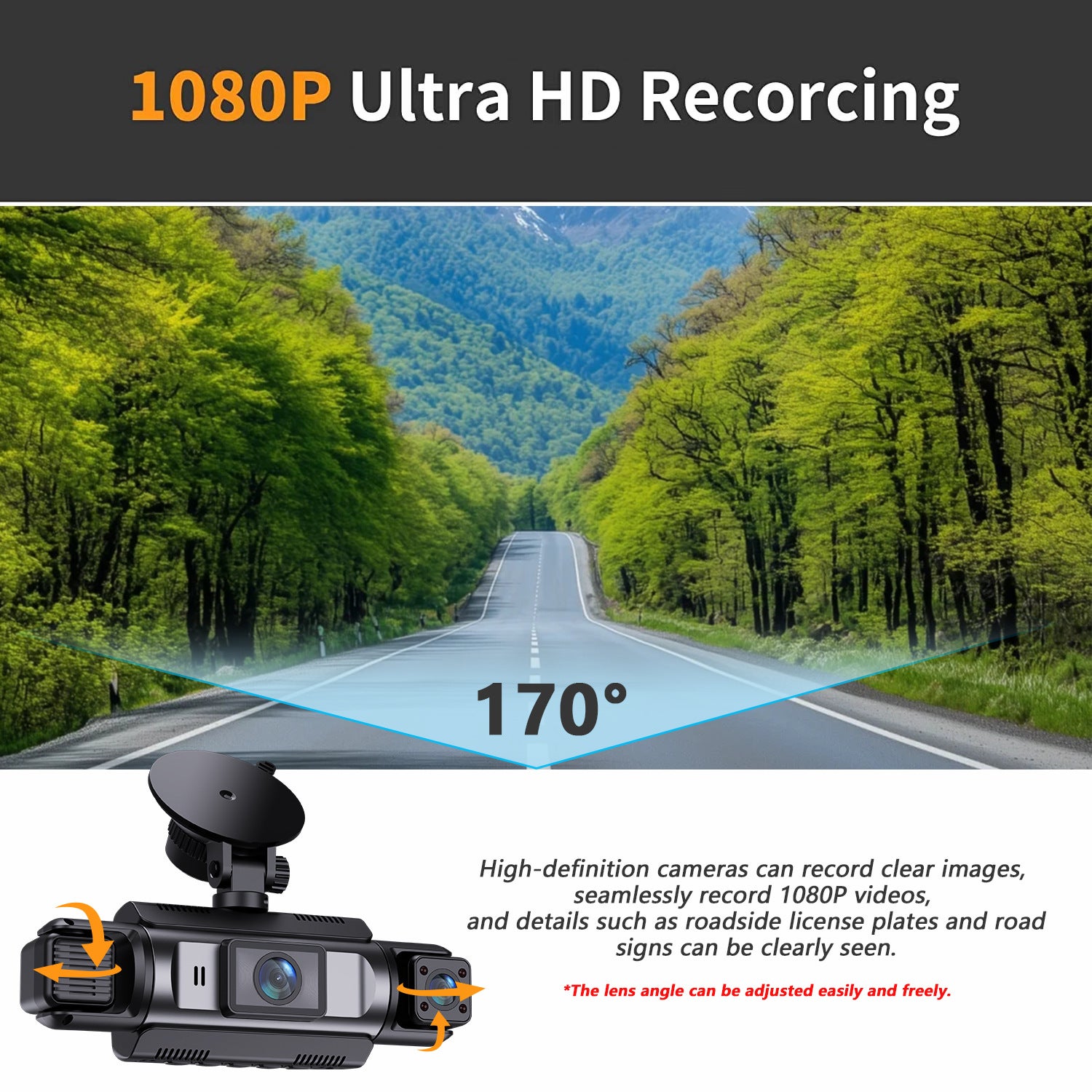 Dash Cam 4 Canaux (Avant/Gauche/Droit/Arrière) 1080P : WiFi Intégré, Vision Nocturne, Enregistrement Boucle, Grand Angle 170° (Réglable) - 2