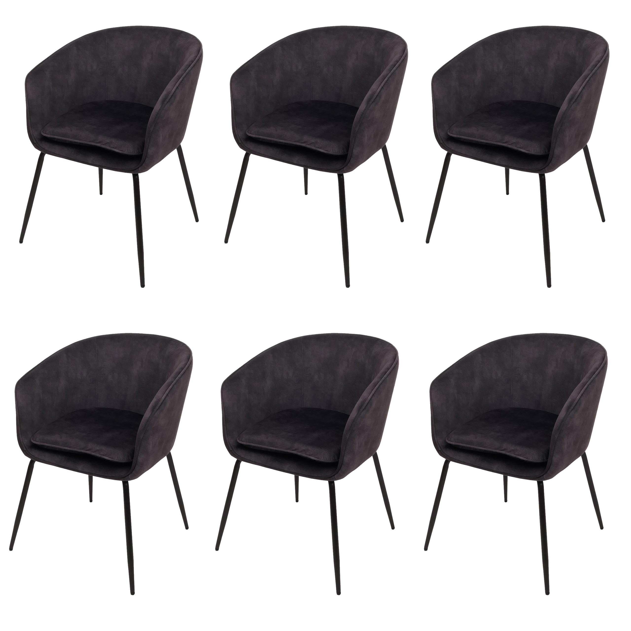 Zestaw 6 krzeseł do jadalni HWC-O28, krzesło kuchenne tapicerowane, tkanina/tekstylia (340g/m²) metal ~ ciemnoszary