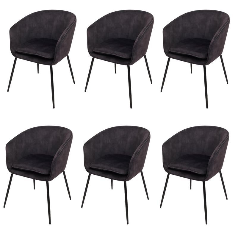 Zestaw 6 krzeseł do jadalni HWC-O28, krzesło kuchenne tapicerowane, tkanina/tekstylia (340g/m²) metal ~ ciemnoszary