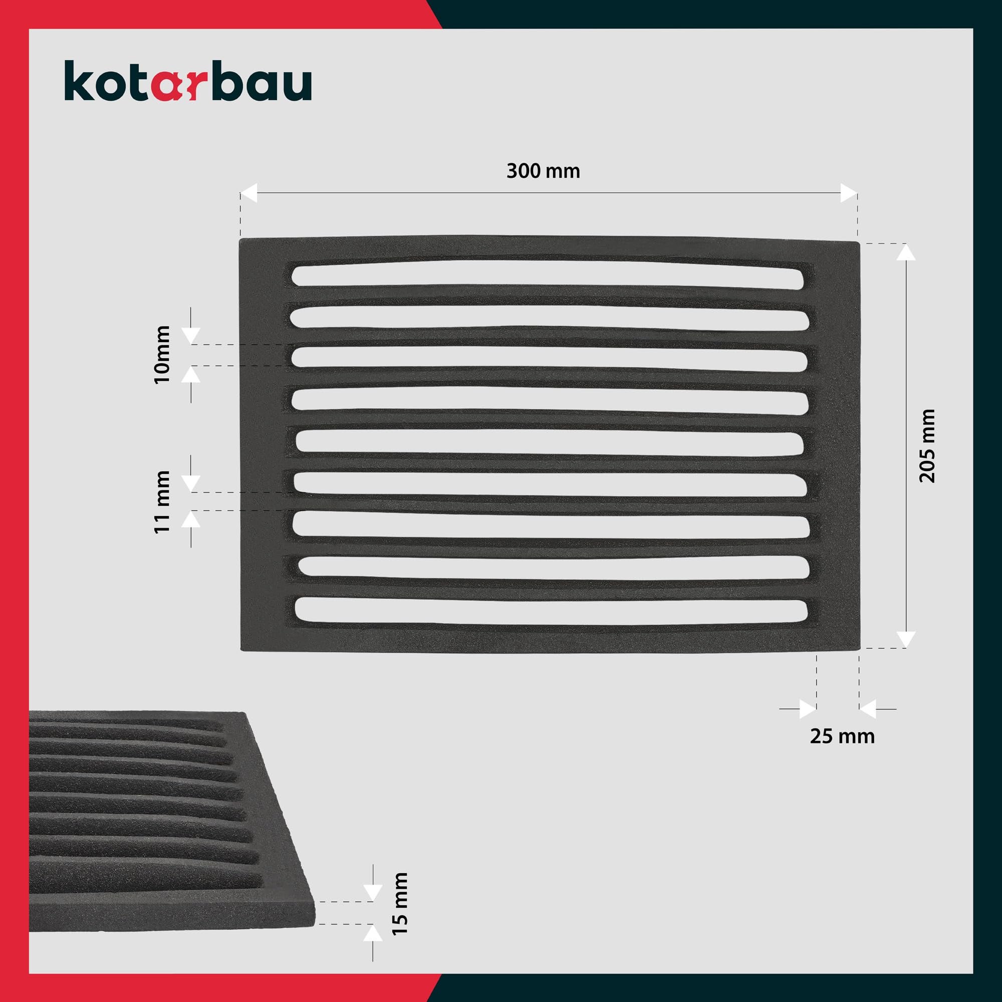 Grille de Cheminée en fonte 30 x 20,5 cm - Grille en fonte carrée - Résiste aux températures élevées - KOTARBAU - 4