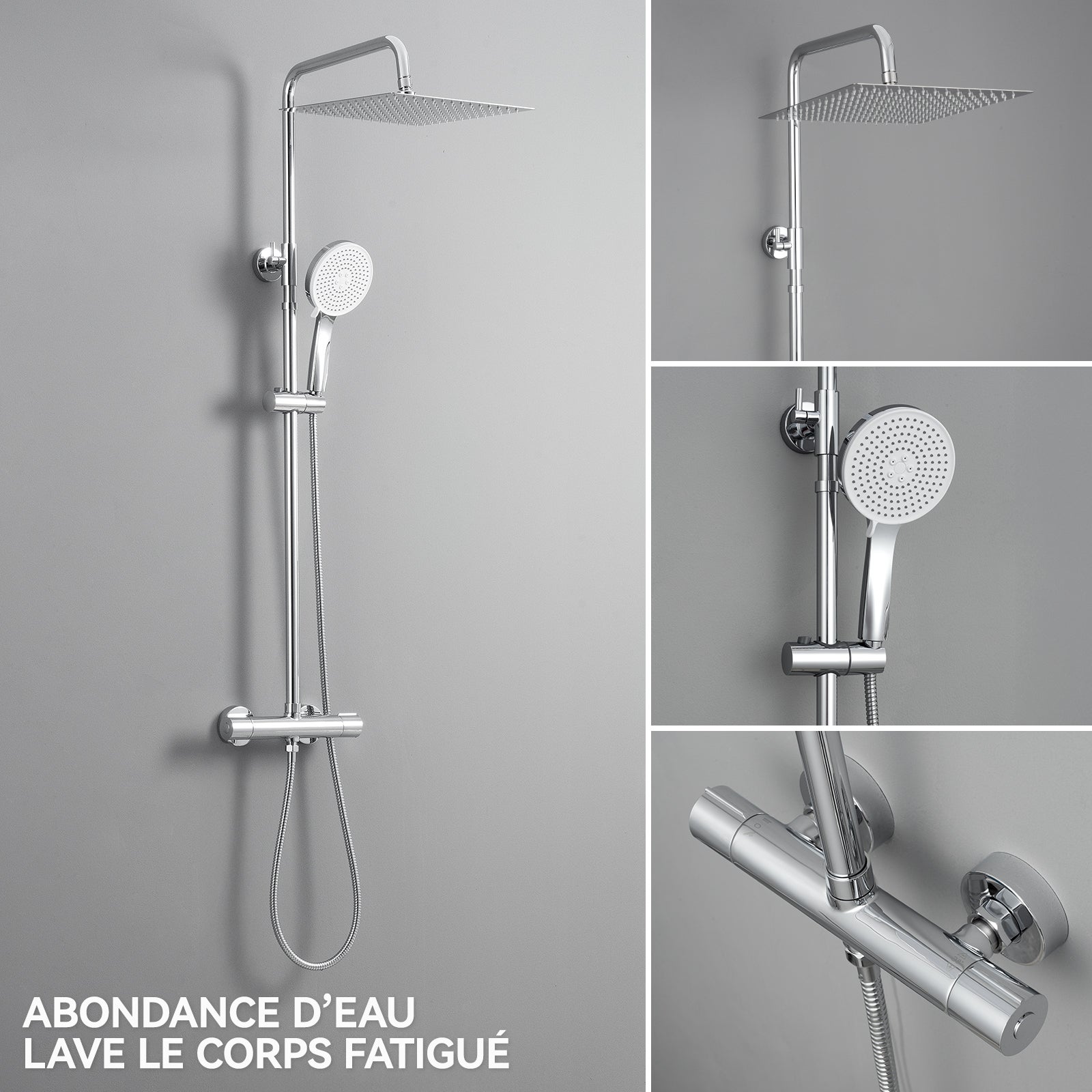 SOFETIY MAX Ensemble de Douche Thermostatique 5 Fonctions, Colonne de Douche avec Mitigeur, Ensemble de Douche avec Tête de Douche de 12 pouces - 6