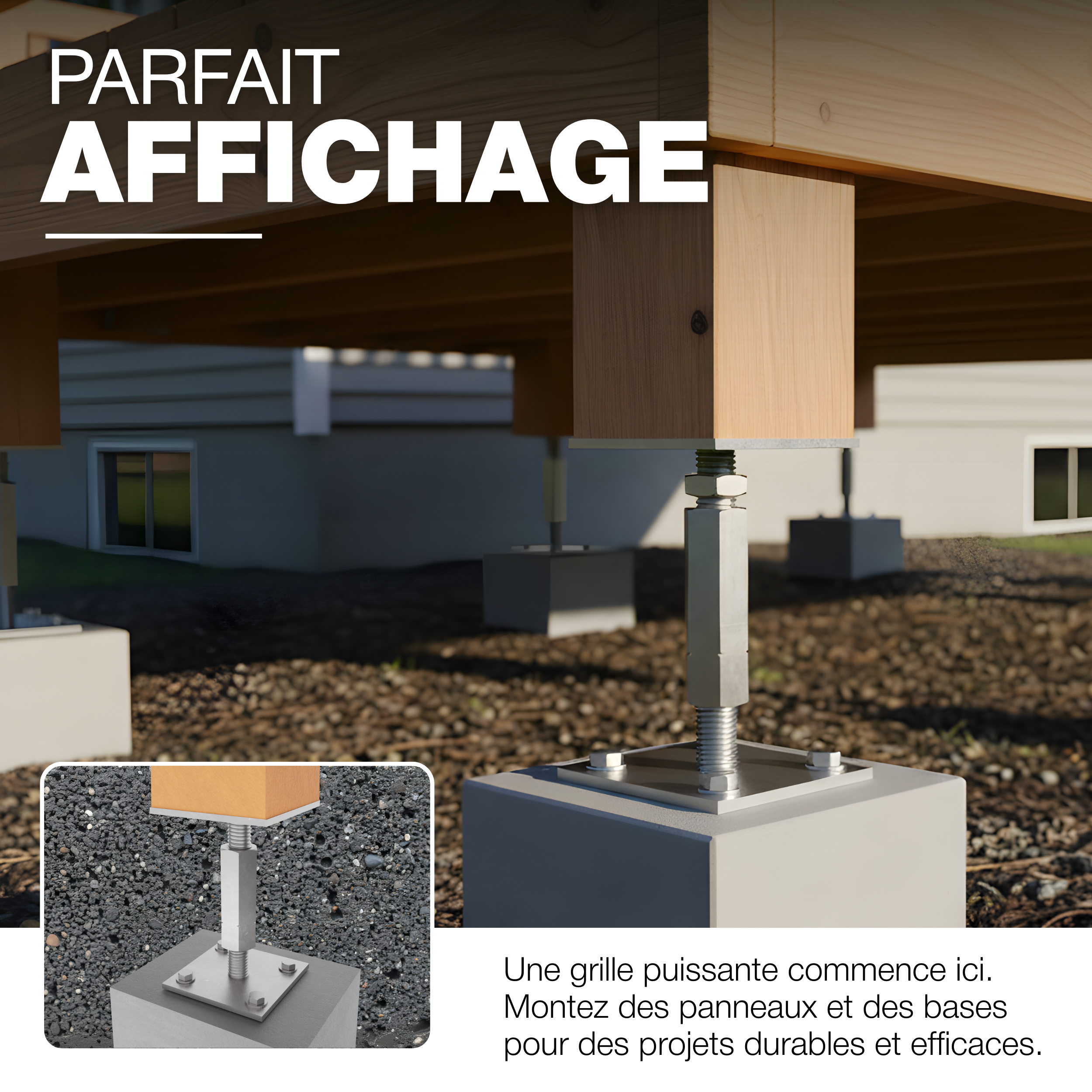 Support de poteau Galvanoplastie 70 x 70 mm | 140 - 190 mmhauteur reglable platine bois pied poteaux clôture GeZu Impex - 5