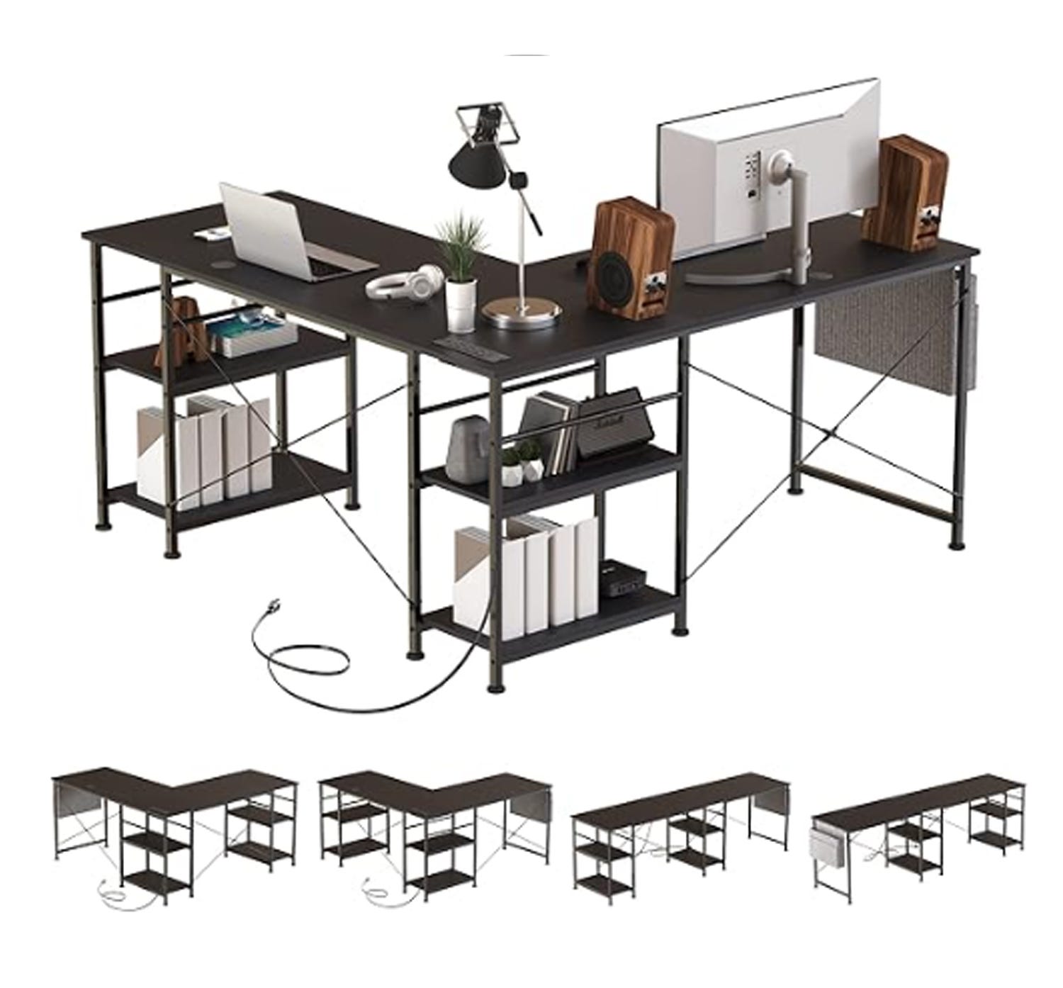 ODK Scrivania D'Angolo Reversibile, Tavolo Da Gaing Con 2 Prese, 2 USB