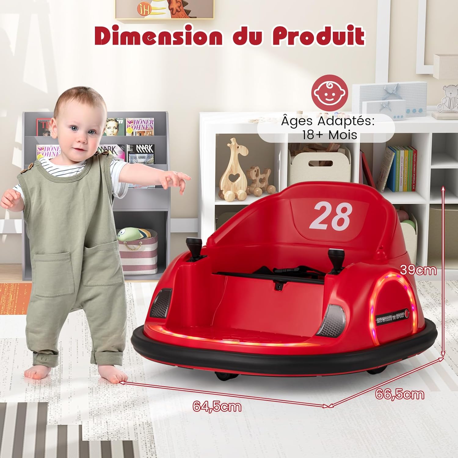 Auto Tamponneuse Électrique Enfant 12V COSTWAY - Télécommande, 360°, LED, 20kg, 2-5 Ans