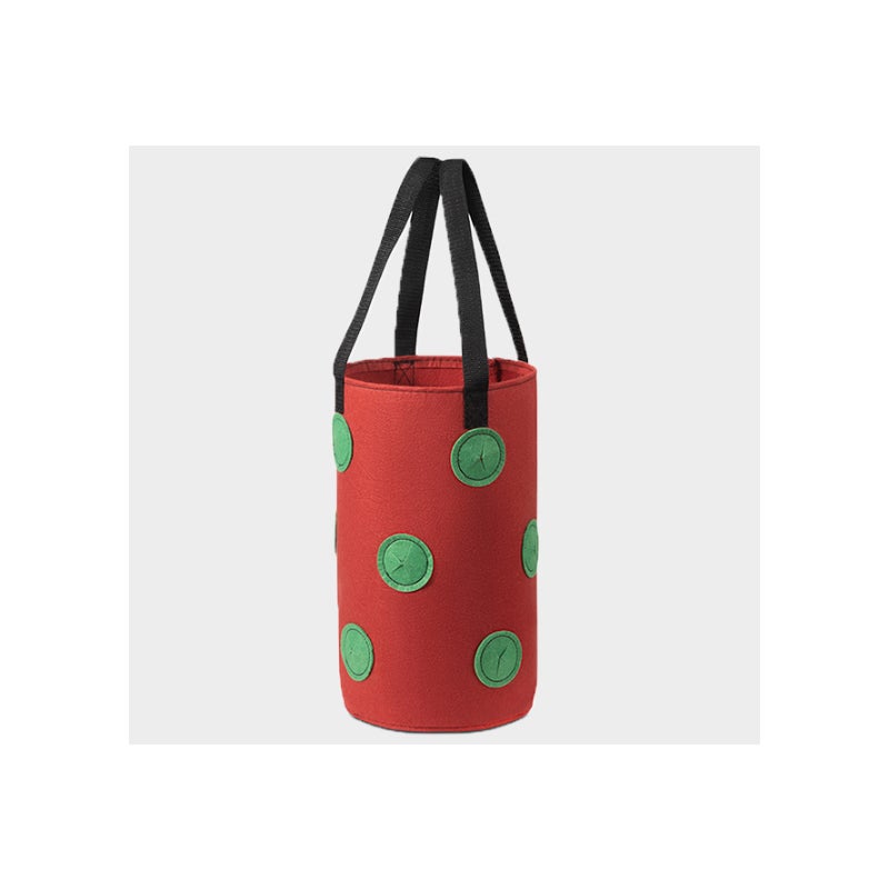 Worki do uprawy truskawek (3 galony, 20 x 35 cm, 13 otworów, wzór w czerwone i zielone kropki), 1 opakowanie. Worki wiszące z uchwytami, do ogrodów z