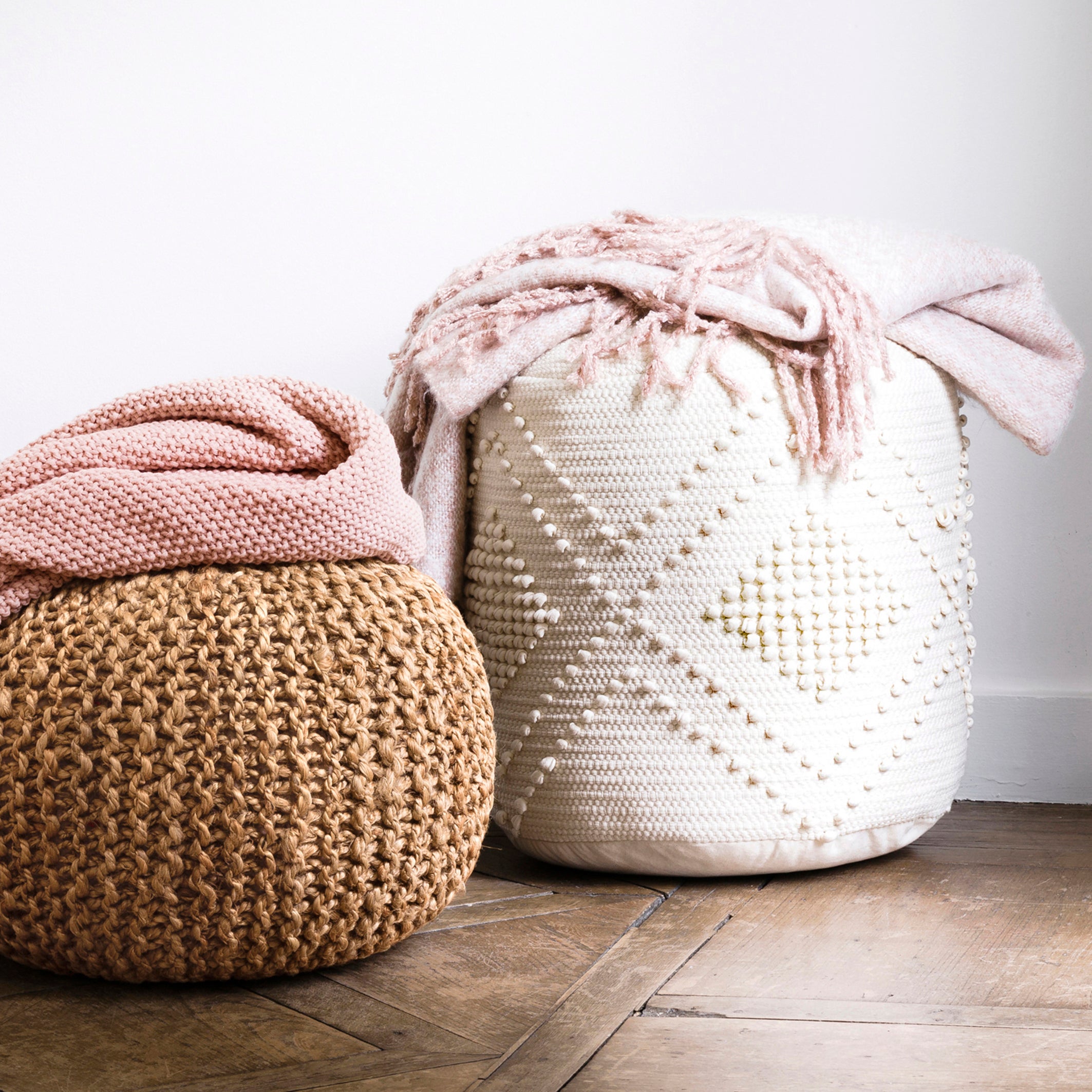 Pouf rond en jute tressé BISHO - Beige naturel - taille unique - 2