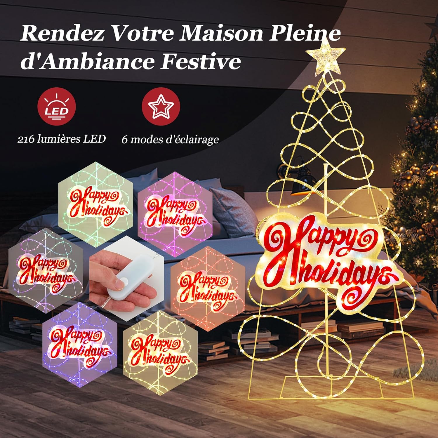 Albero di Natale Colorato da Esterno da 170 CM, Decorazioni di Natale con 216 Luci LED, 6 Modalità di Illuminazione, Decorazione Natalizia per - 3