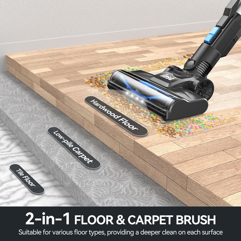 INSE Bezprzewodowy odkurzacz pionowy do sierści zwierząt, dywanów i samochodów. Niebieski, 6 w 1, 65 dB, 55 minut pracy na baterii. - 3