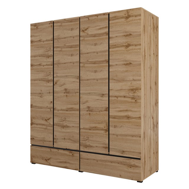 Armoire HAVANA 180 cm – Chêne et noir – 4 portes et 2 tiroirs – Élégance naturelle et grande capacité