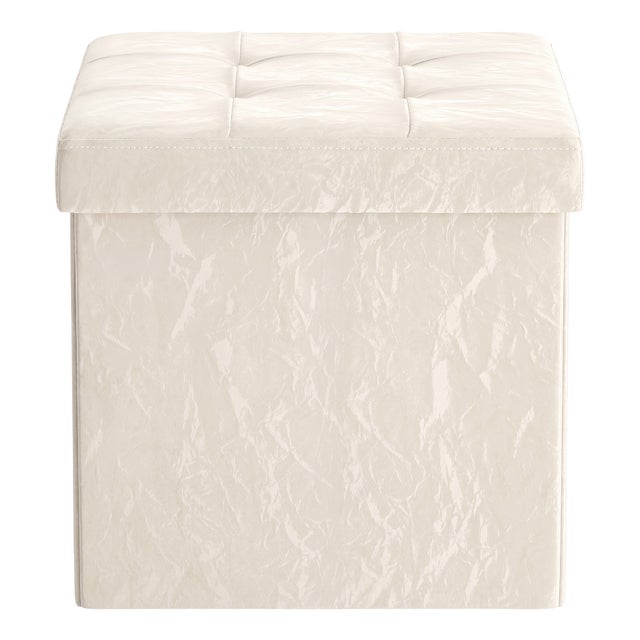 Pouf de Rangement Pliable 43 L en Cuir PU, Charge 300 kg, 38 x 38 x 38 cm, Blanc