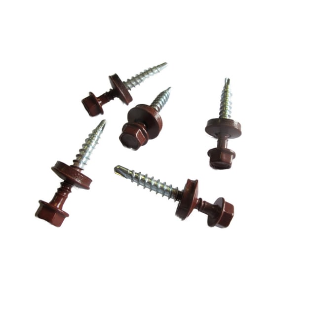 Kit de 50 VIS AUTOPERCEUSES (4,9x35mm) + 50 rondelles d'étanchéité pour panneaux tuiles, Brun rouge mat, Longueur 3.5cm