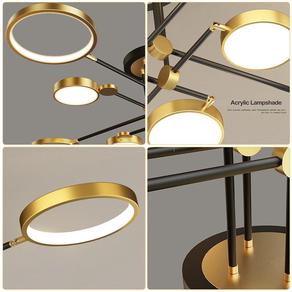 Lustre LED 115 cm à 8 têtes avec télécommande, plafonnier LED moderne à intensité variable, suspension, 3 températures de couleur, 96 W - 6