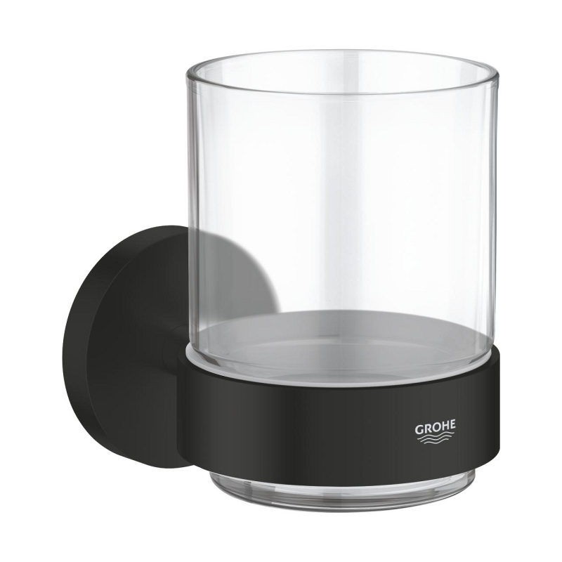 Pahar baie Grohe 1022562430, 106 mm, 99 mm, 2 orificii instalare, 140 volum ml, pe perete, metal, sticla, Negru