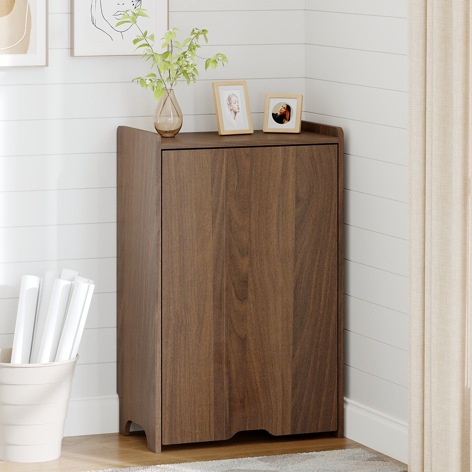 Bureau avec Rangement Pliable avec Aspect du Bois Noyer, Armoire du Bureau avec 2 Compartiments, Salon et Chambre, 99 x 53 x 82 cm - 2