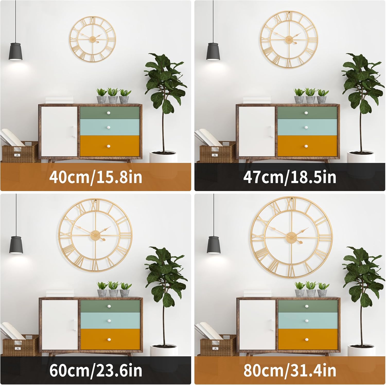 Horloge Grande horloge murale rétro en fer - Ronde - Silencieuse - Fonctionne avec piles - Chiffres romains - Pour décoration de salon（40 Cm） - 6