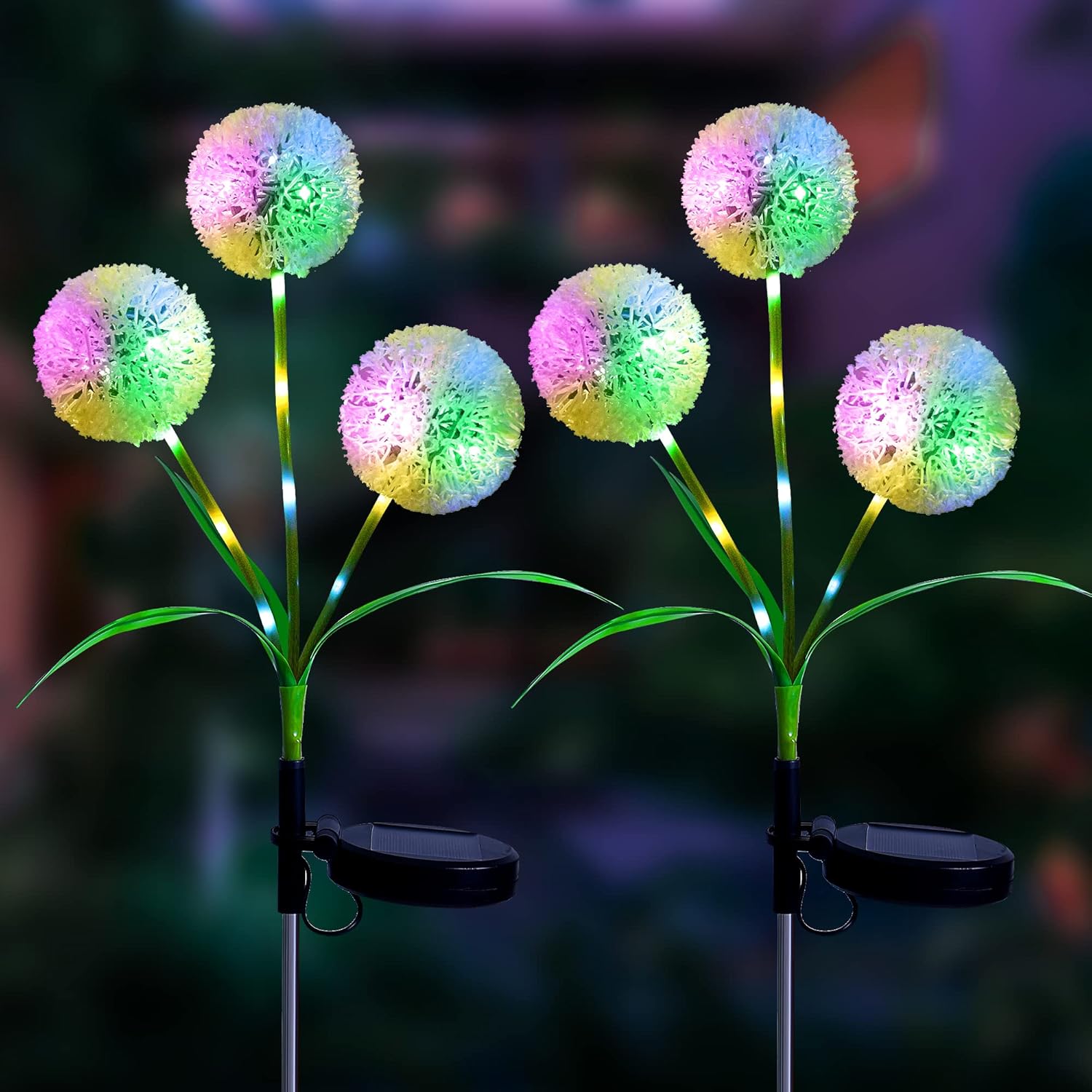 2 zewnętrzne lampy solarne w kształcie dmuchawców, 2 tryby działania, wodoodporność IP65, do trawnika, balkonu i patio.