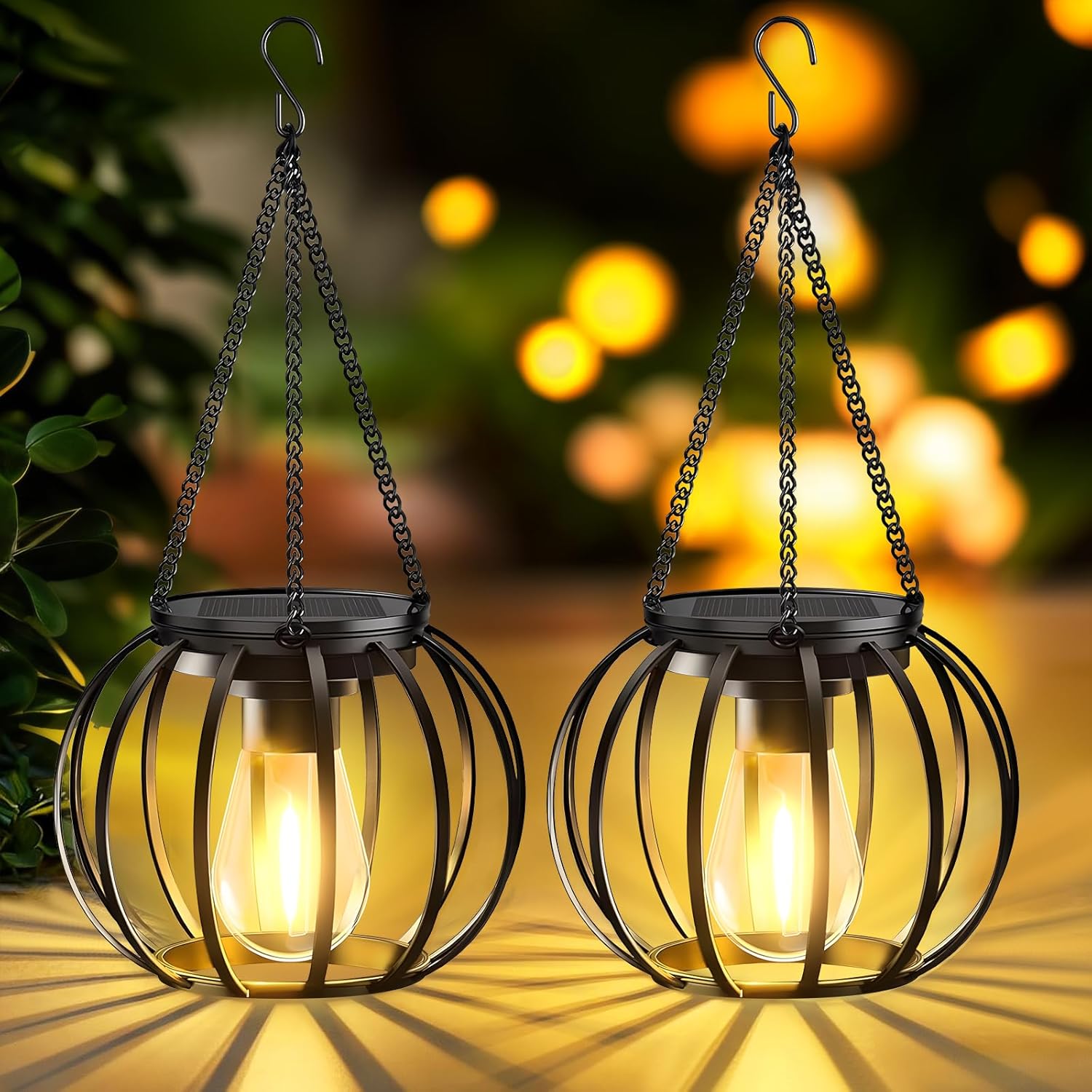 2 sztuki lamp solarnych do ogrodu zewnętrznego z haczykami i łańcuchami, wodoodporne, do dekoracji tarasu, trawnika, balkonu i ogrodu