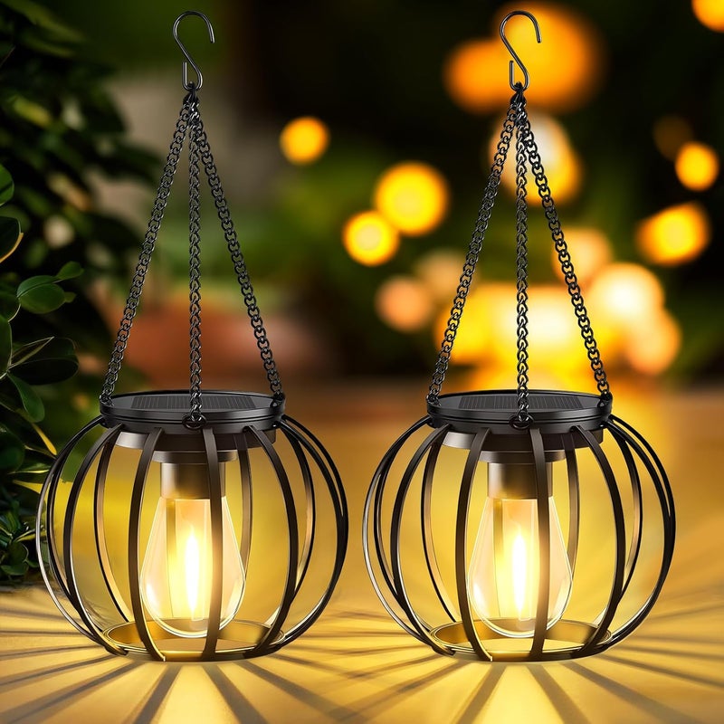 2 sztuki lamp solarnych do ogrodu zewnętrznego z haczykami i łańcuchami, wodoodporne, do dekoracji tarasu, trawnika, balkonu i ogrodu