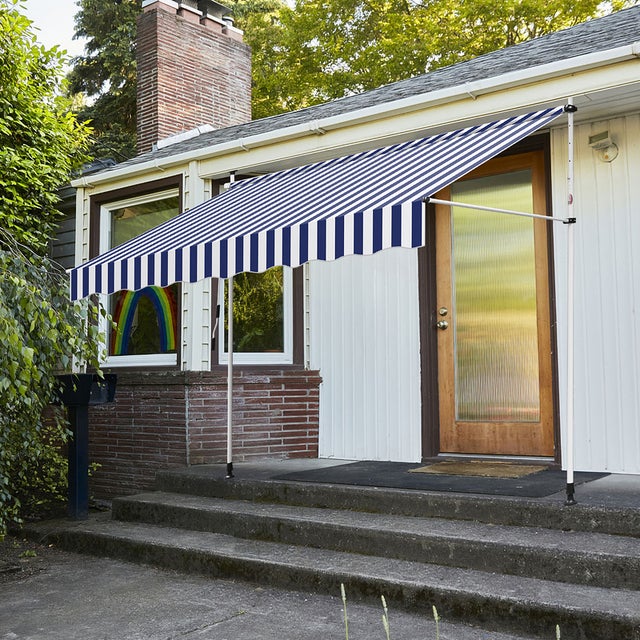 Toldo resistente a UV e água, retrátil 2,5M, Azul e Branco