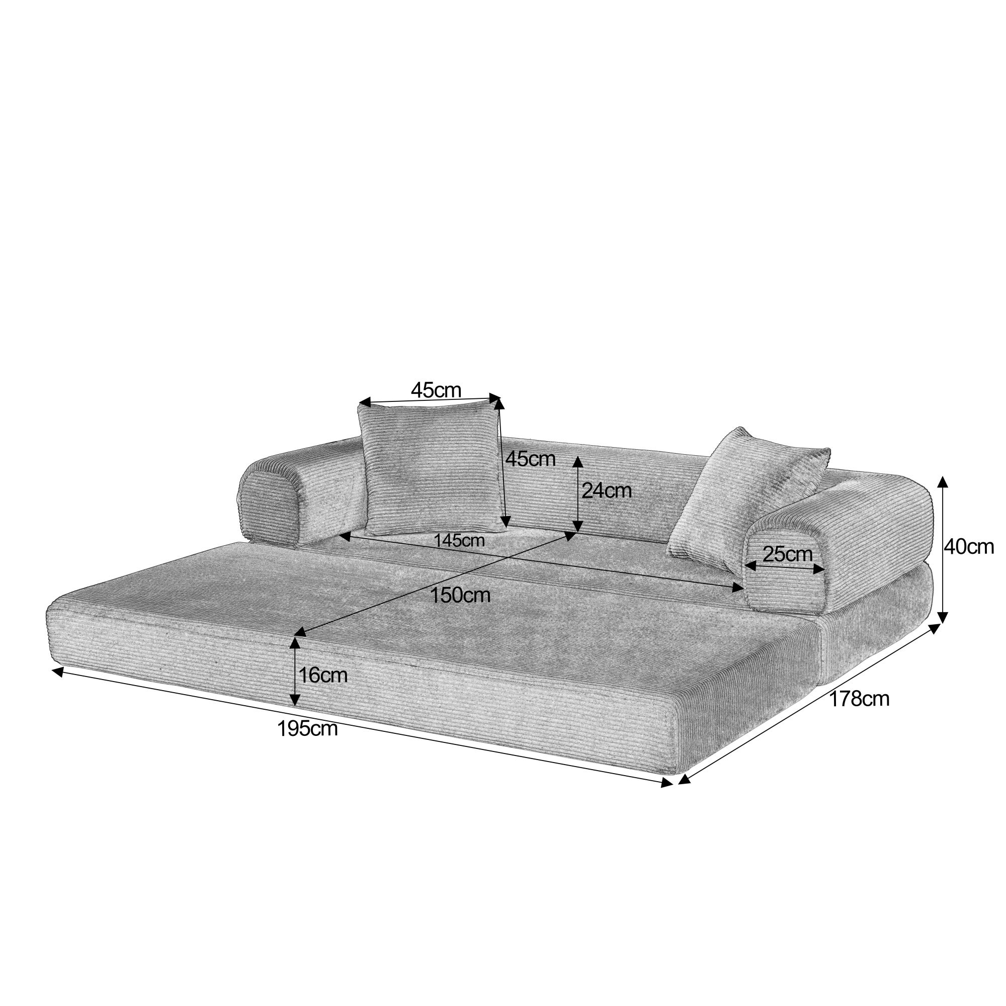 Canapé combiné sans ossature, canapé-lit convertible en lit, canapé de sol tatami, canapé pliable, couleur terracotta - 4