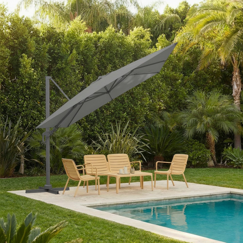 Veya - Parasol rectangulaire déporté en aluminium 3x4m - Gris foncé - 2