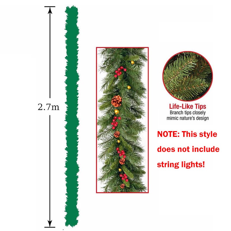 Decorazioni natalizie per scale, ghirlanda natalizia con luci LED, per interni ed esterni (verde