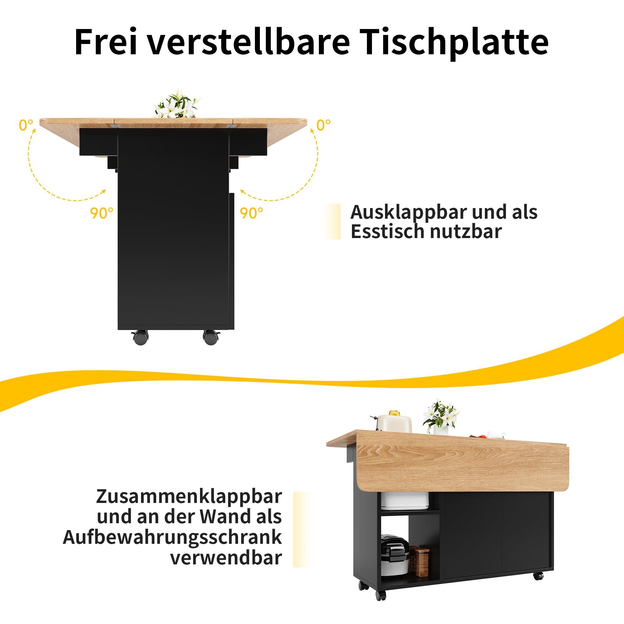 Îlot de cuisine 120x30x79,5 cm, desserte de cuisine avec rangements, buffet, table de salle à manger multifonction, MDF, noir - 7