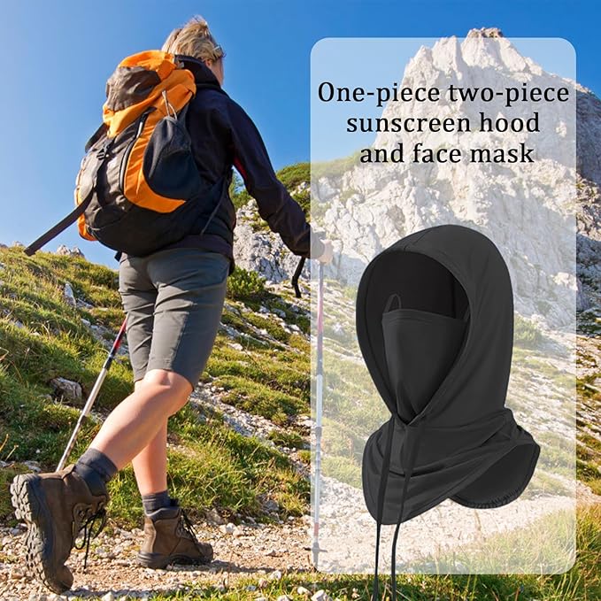 Cagoule rafraîchissante, protection solaire UV, masque intégral respirant, couvre-visage, pour hommes et femmes, cyclisme, moto, pêche (noir), noir, L - 4