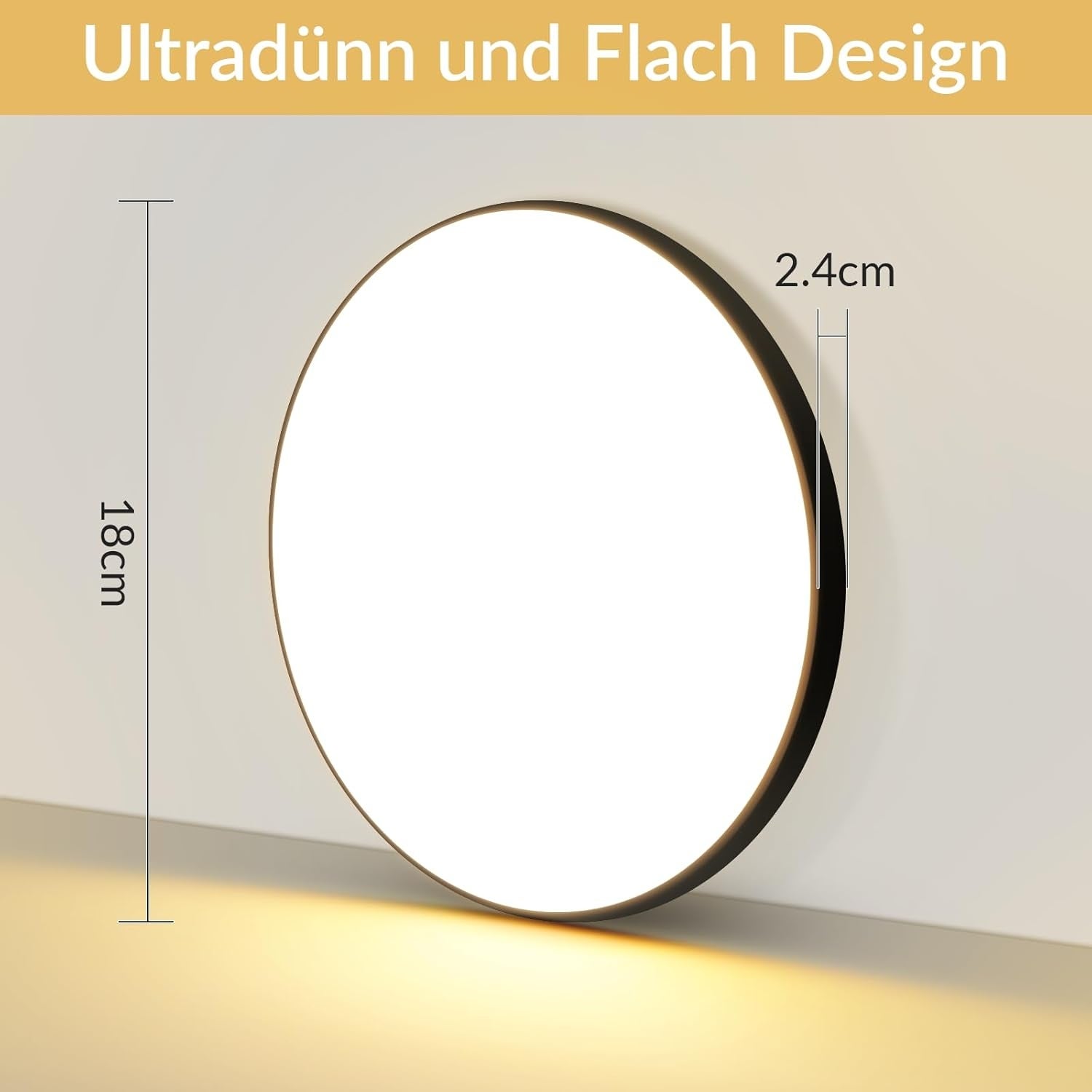NETTLIFE Lámpara de Techo LED Lámpara Plana Lámpara Redonda Negra de 15W Lámpara de Baño IP44 Lámpara Blanca Cálida Diámetro 18cm para Dormitorio - 9
