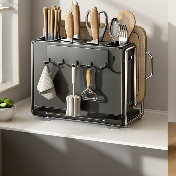 Stojak na noże kuchenne, wielofunkcyjny organizer kuchenny, uchwyt na noże + tablica magnetyczna z haczykami