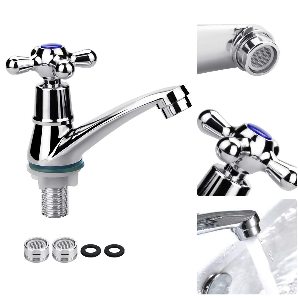 Bateria umywalkowa metalowa G1/2, kran do zimnej wody z krzyżowym uchwytem i filtrem, kompaktowy model do umywalek, kuchni lub łazienki