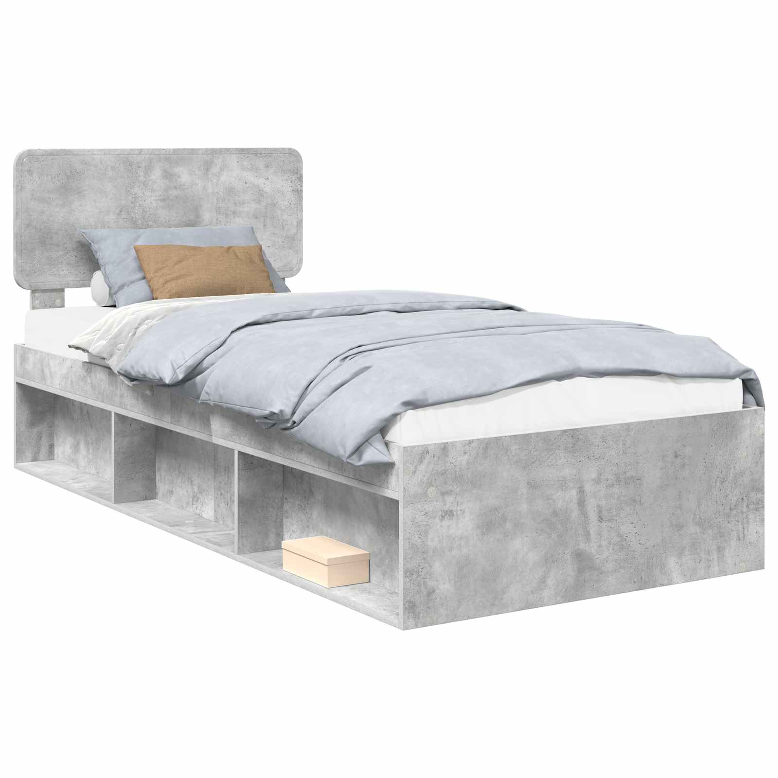 Cadre de lit avec tête de lit gris béton 75 x 190 cm pin massif - 2