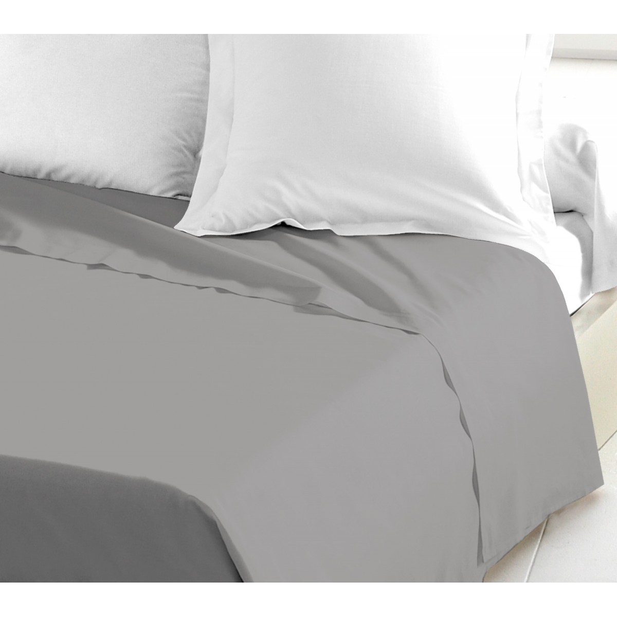Home linge passion drap plat, coton, gris clair, 180x290 cm