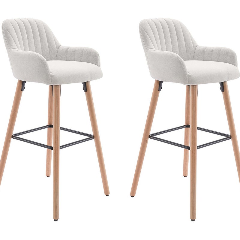 Zestaw 2 stołków barowych tapicerowanych z nogami z drewna bukowego - Kremowy - ELEANA