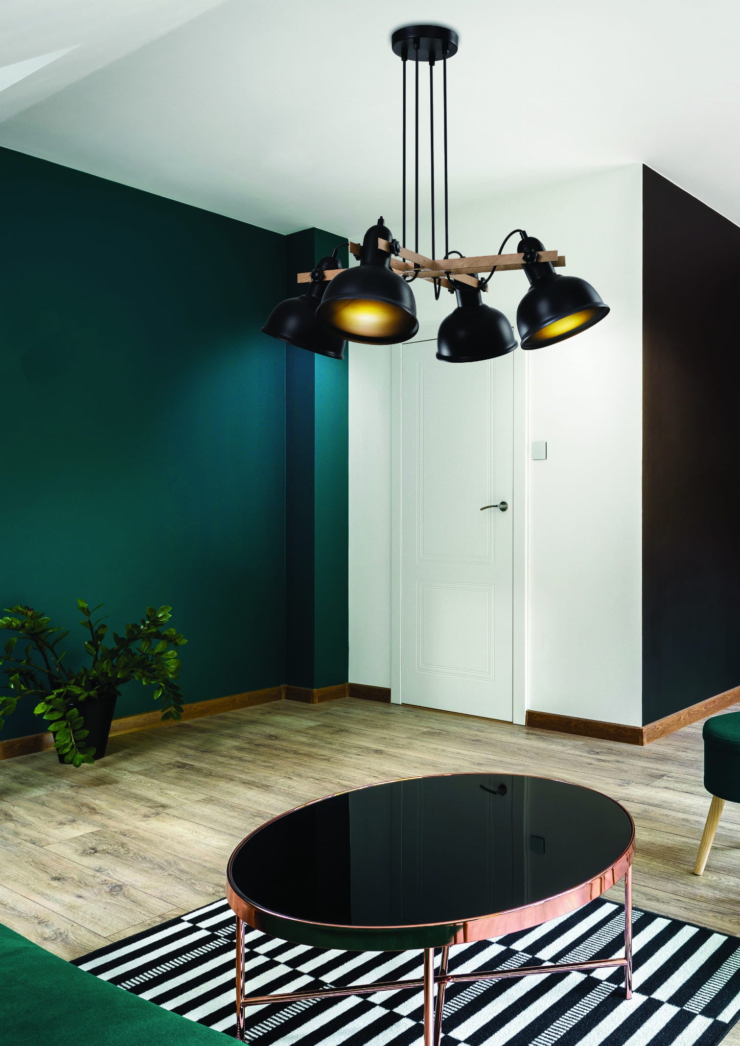 Lampa wisząca Reno czarna-ciemne drewno 4xE27x40W wym: 70 x 65 x 65 cm metal Candellux - 5
