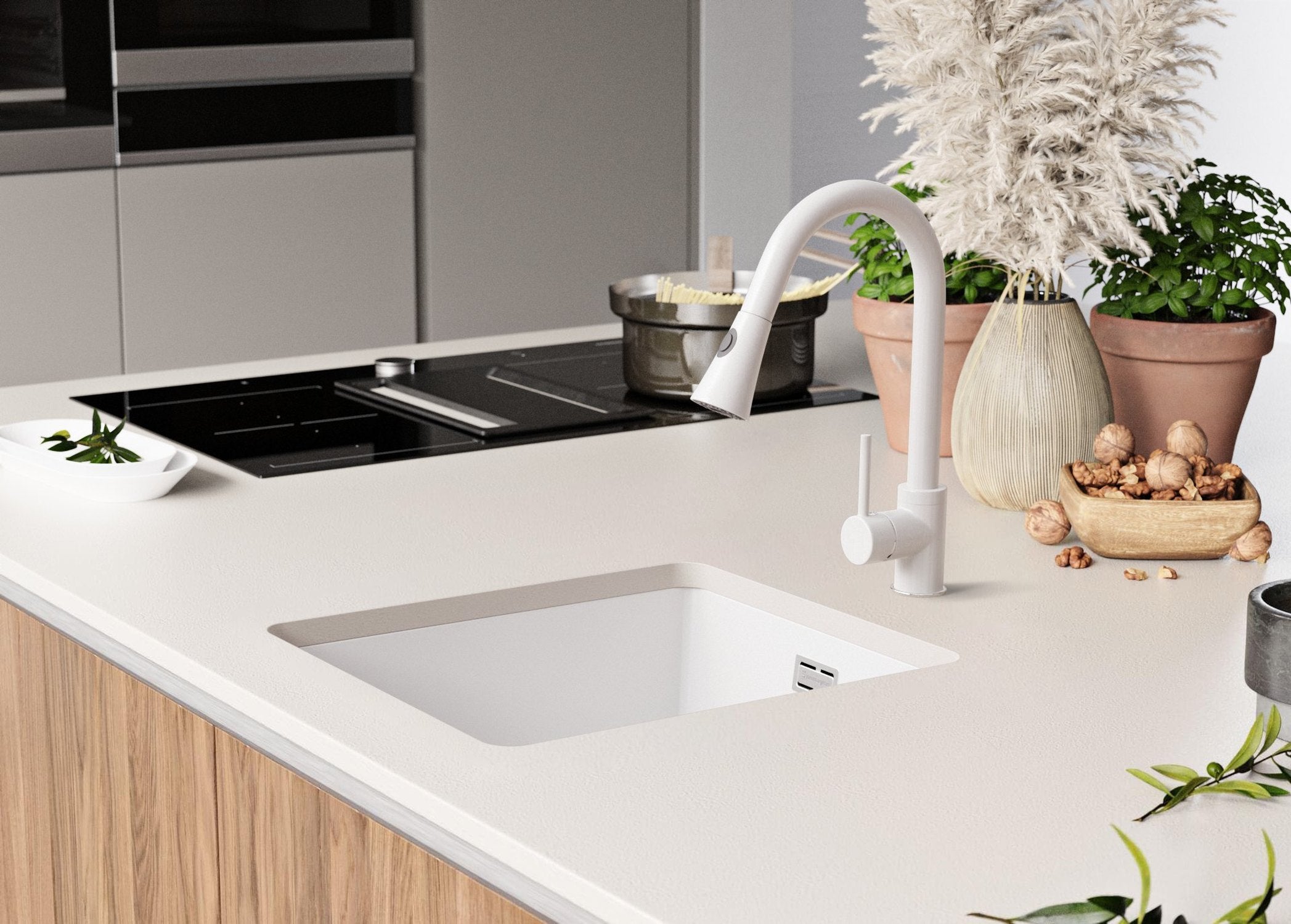 Lavello sottotop Bianco 41x47cm, Lavandino in Granito a 1 vasca + Sifone Classico, Lavabo da Cucina al mobile 45cm - London PRIMAGRAN - 8