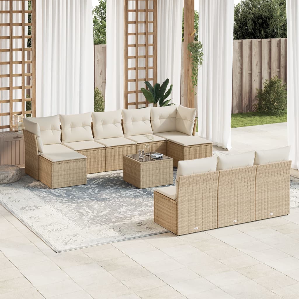 Salon bas de jardin en Rattan synthétique Beige 10 personnes | Leroy Merlin