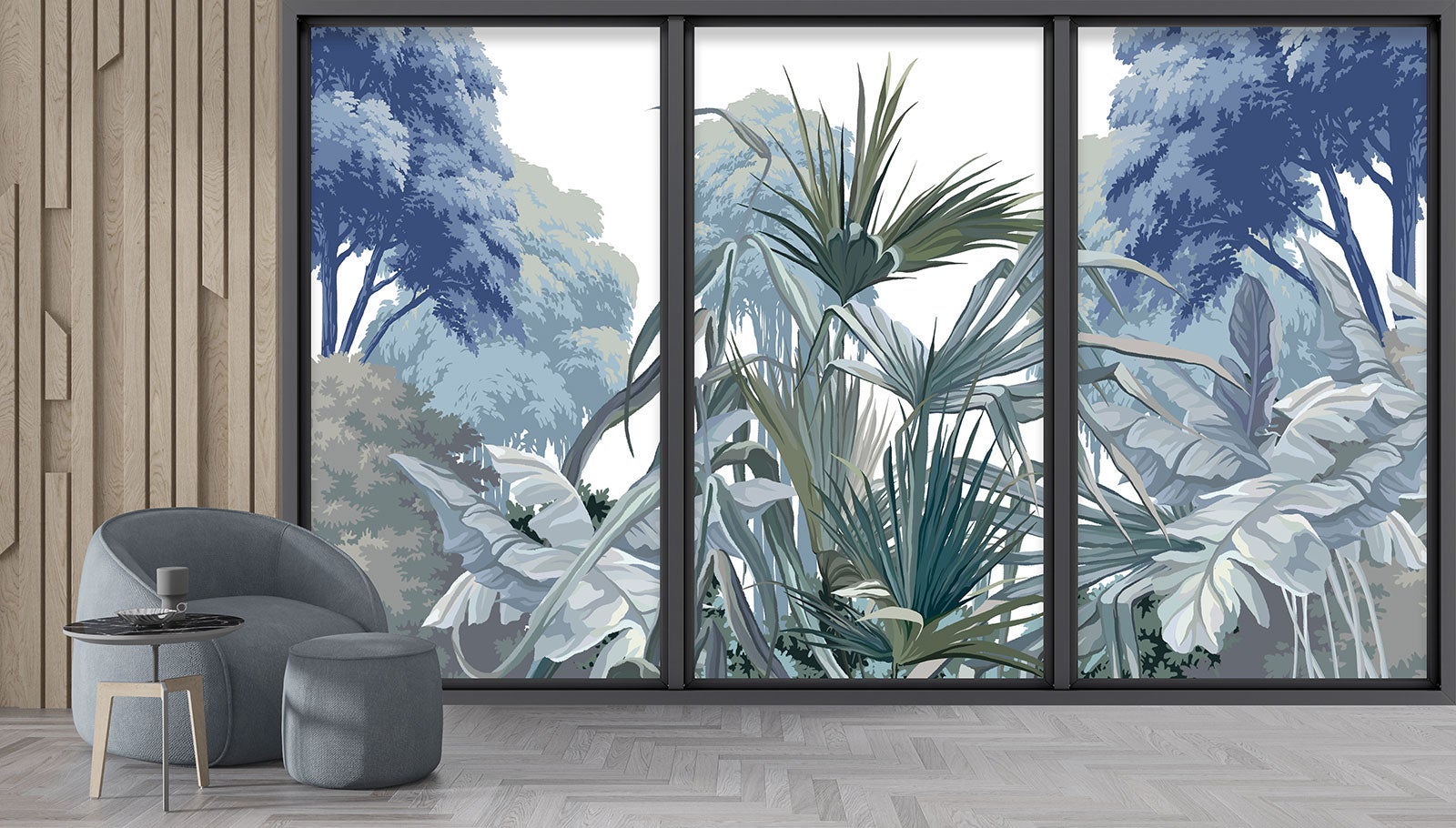 Papier peint panoramique intissé décoratif Trompe l'oeil baie vitrée - Jungle - L195 cm x H117 cm - 4