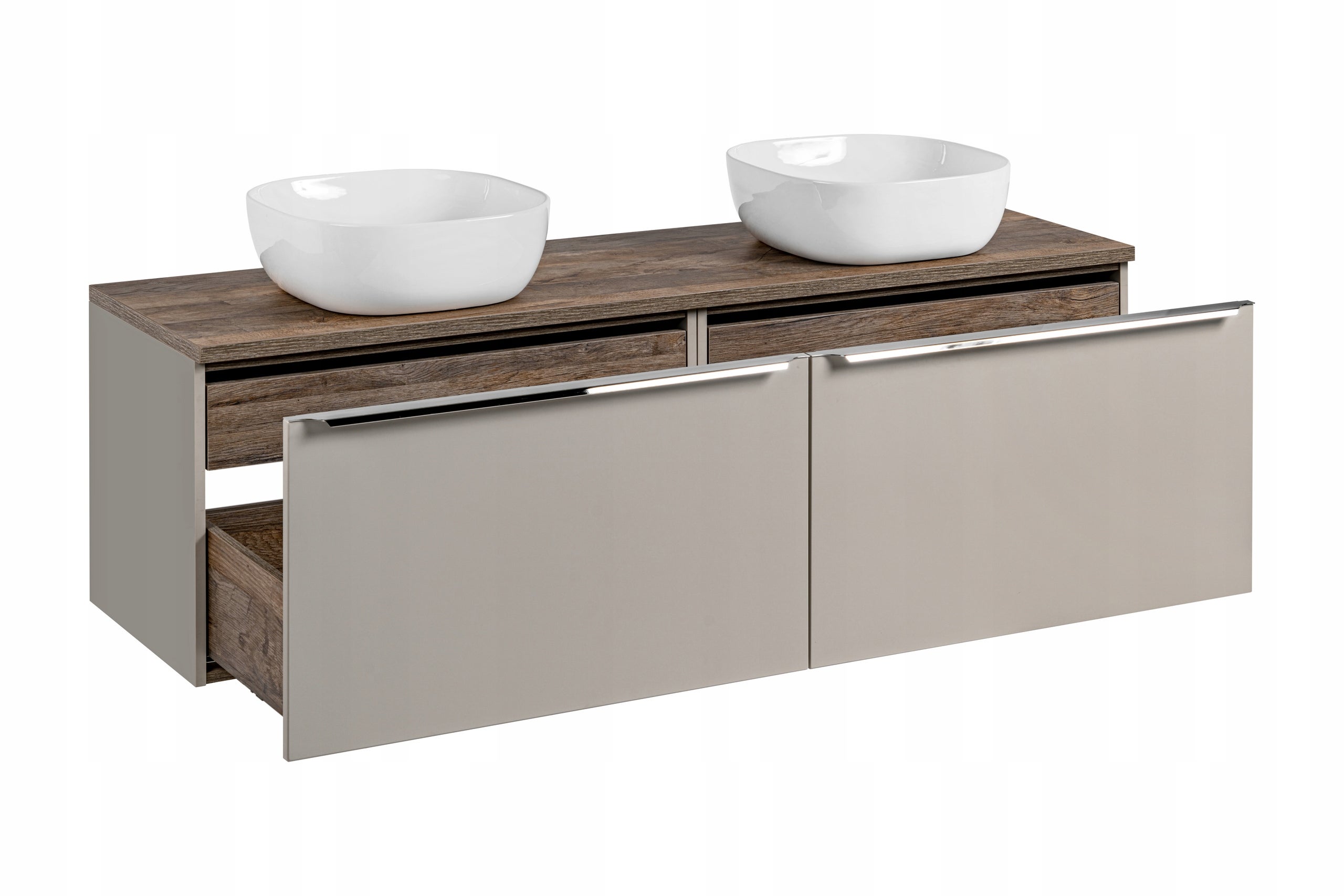 Szafka łazienkowa SANTA FE 160 cm taupe z blatem dąb Santa Fe i umywalkami - 3