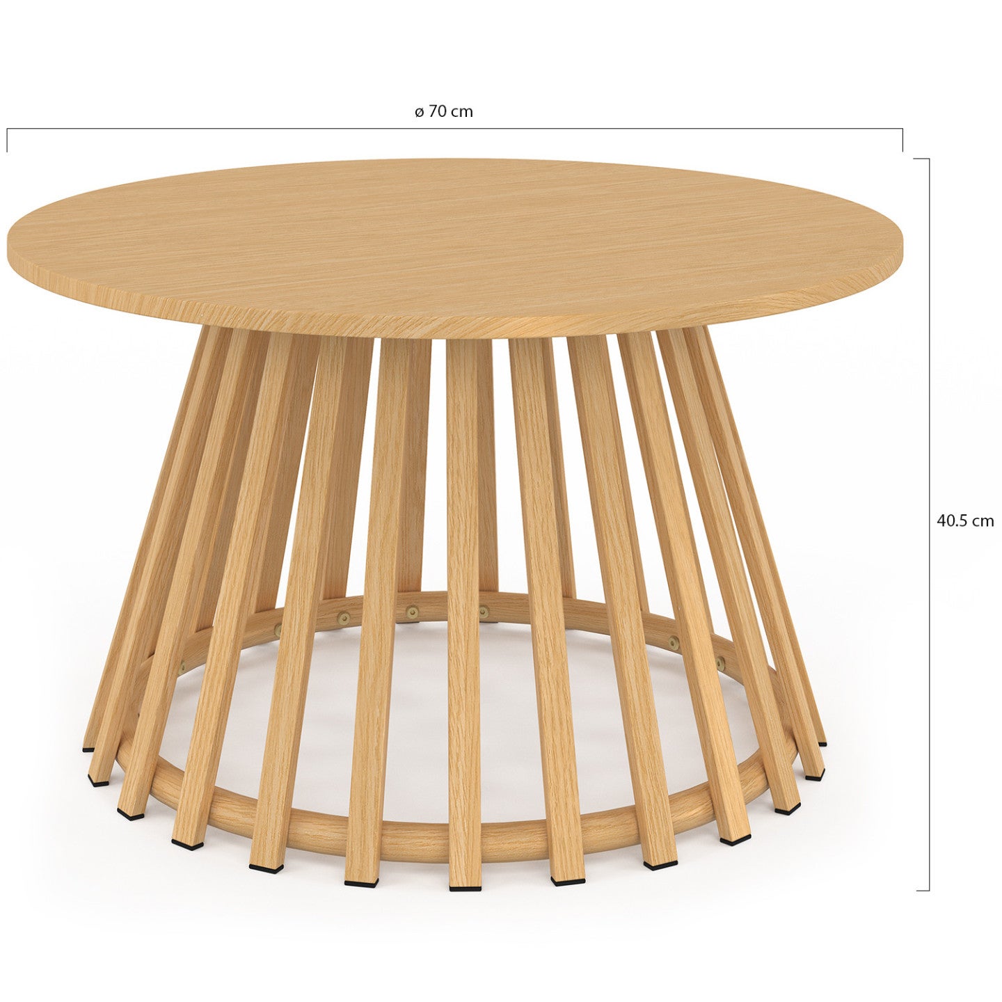 Table basse de jardin ronde 70 cm SOLAL avec pied lattes en métal effet bois - 4