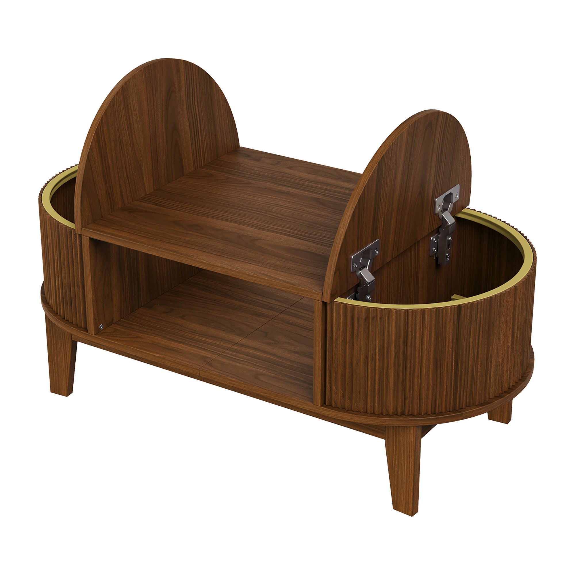 Table Basse Ovale en Bois, Table de Salon avec Rangement Caché, Table Basse avec Etagere Ouverte pour Salon, Chambre, Bureau, Noyer(100x50x50cm) - 8