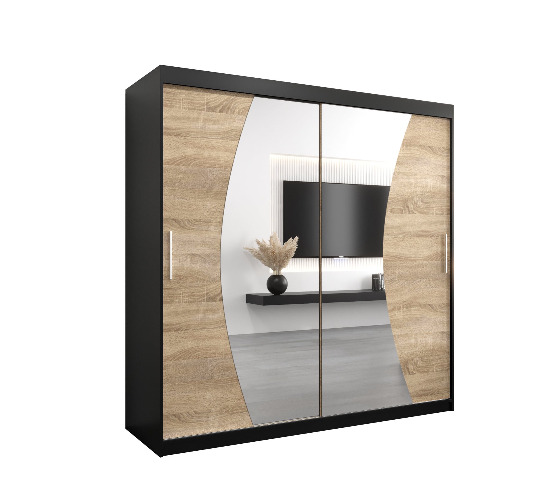 Szafa przesuwna garderoba WAVE 200 x 62 x 200 cm Czarny + Sonoma - Abiks Meble