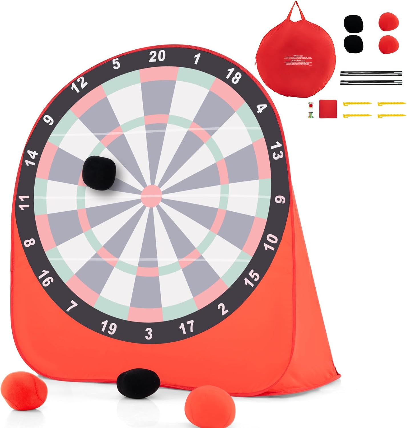 Gigantyczna Nadmuchiwana Tarcza Strzelecka do Użyku na Zewnątrz, Składana Nadmuchiwana Tarcza do Rzutek z 4 Kulkami, Samonośna, dla Dzieci od 6 Lat