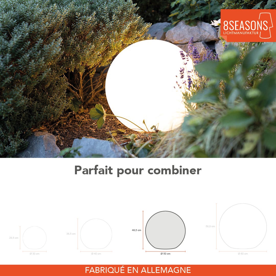 Boule lumineuse Blanc - 50cm - Lampe extérieur solaire - 8 seasons design - 3