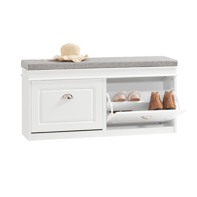 Panca Porta Scarpe con Cassetto Ribaltabile Nera 82x32x56 cm