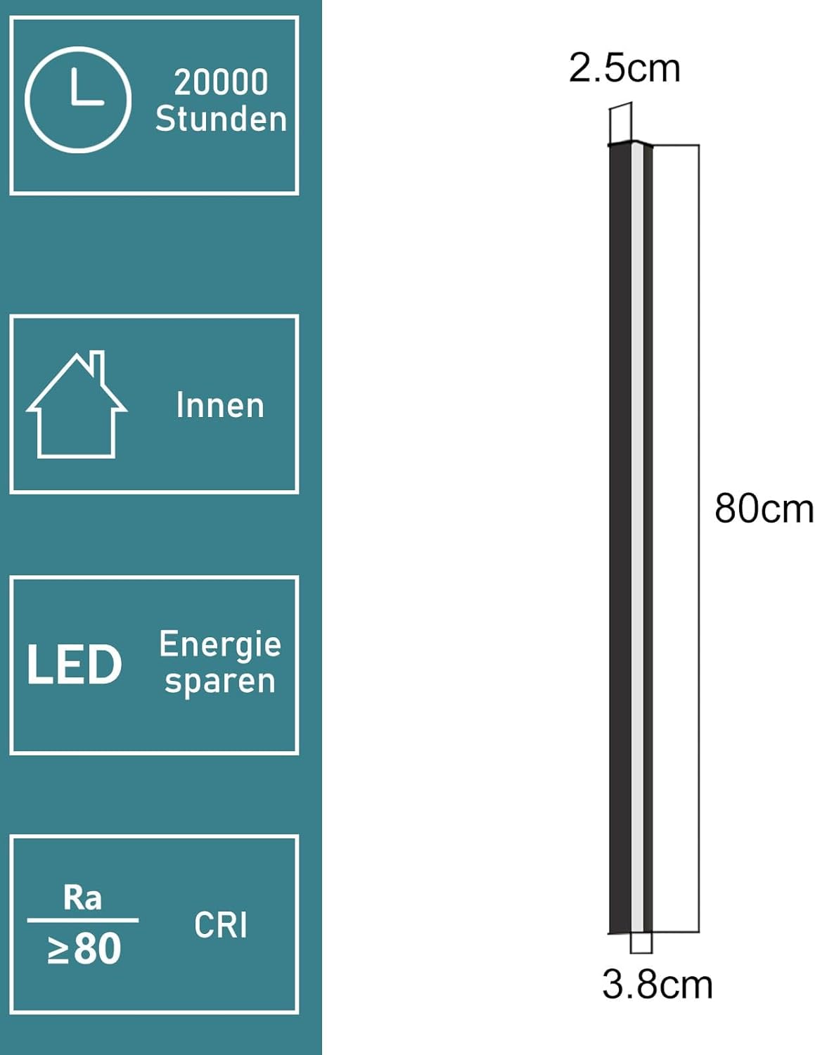 NETTLIFE Kinkiet LED Nowoczesny 80cm 27W Czarny, Lampa Ścienna Design Góra-Dół Ciepła Biel 3000K do Salonu Sypialni Przedpokoju Schodów - 4