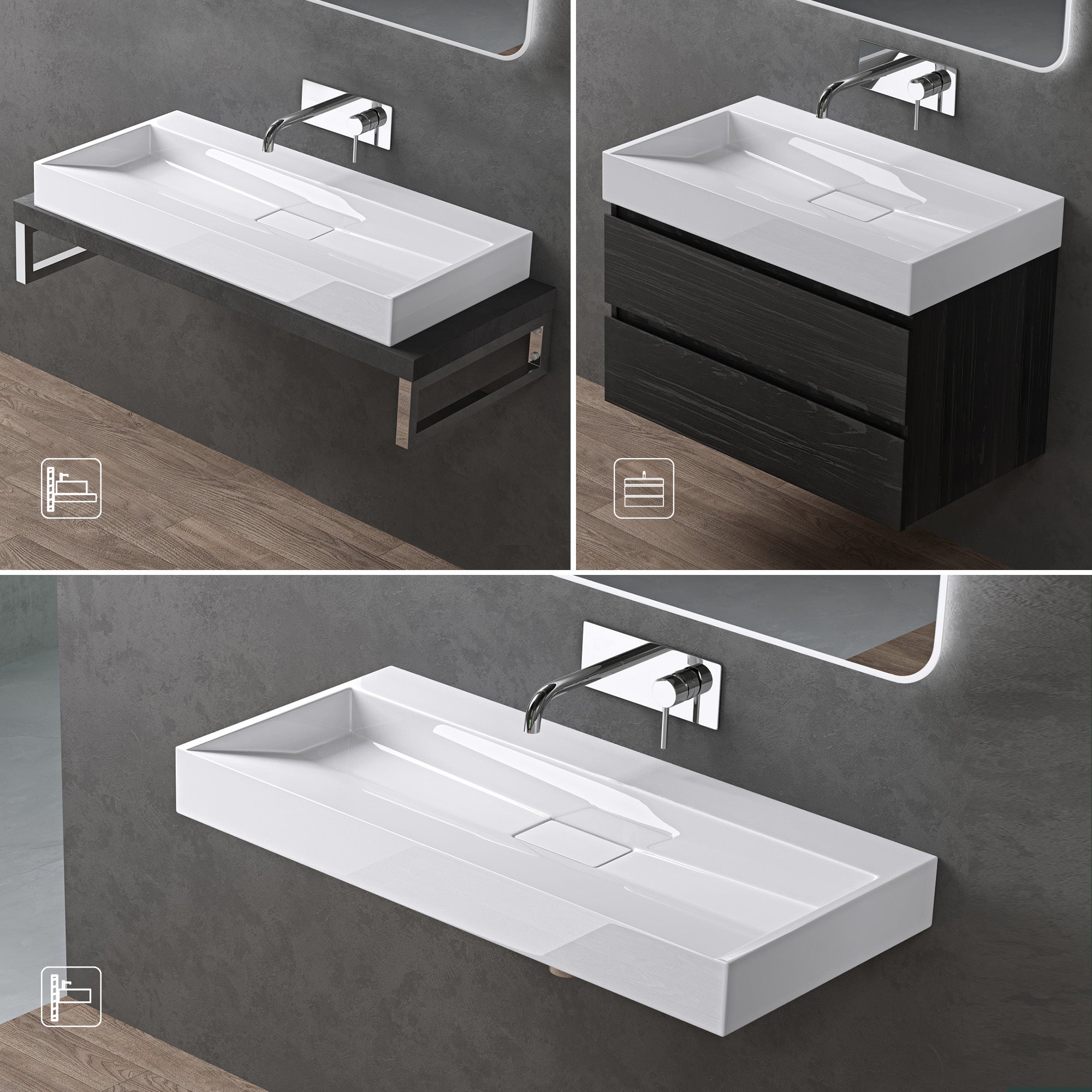 doporro Lavabo Suspendu avec Bonde Vasque à Poser Blanc 120x46x11cm Lave Mains Rectangulaire Colossum19 - 4