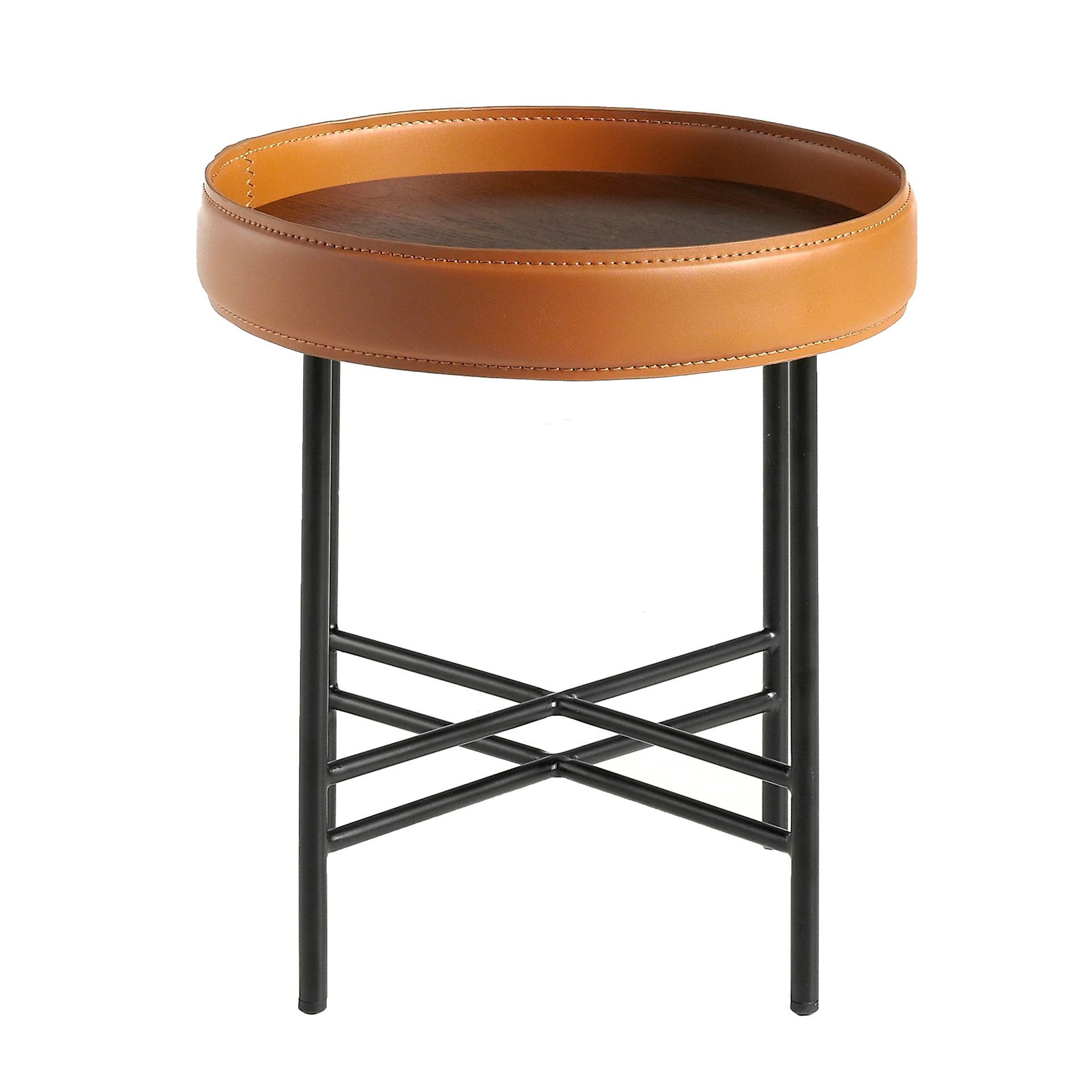 ANGEL CERDA Table d'angle ronde en simili cuir, noyer et acier noir - 3
