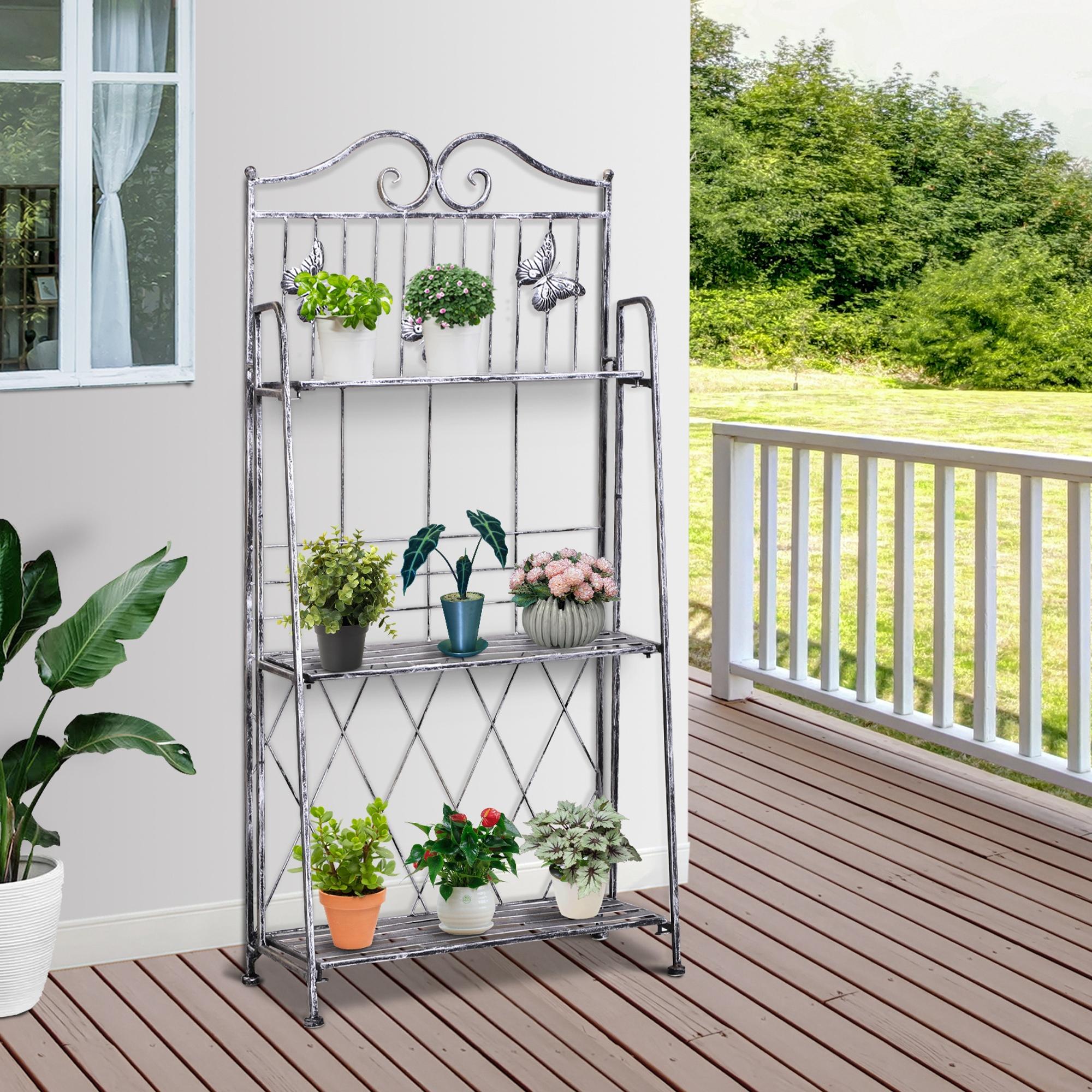 Support à plantes pliable à 3 niveaux pour l'extérieur (balcon, terrasse, jardin), étagère à fleurs en métal, support à fleurs, échelle à fleurs - 2
